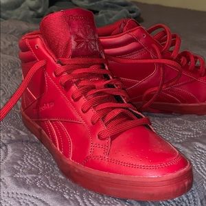 all red reebok high tops